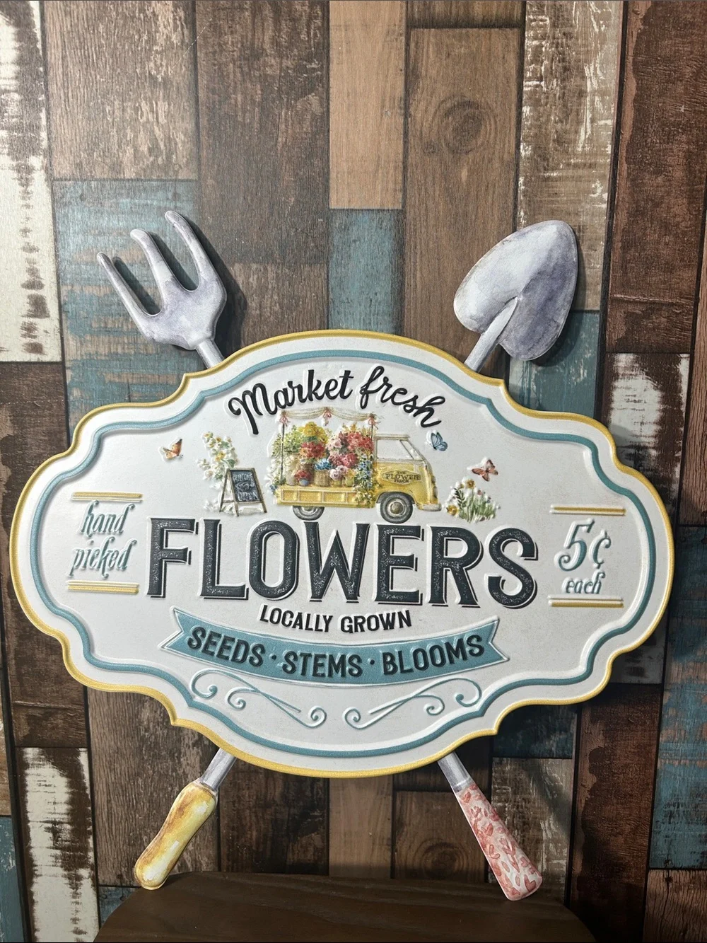 Market Fresh Flowers metal Wall Sign hippie bus
